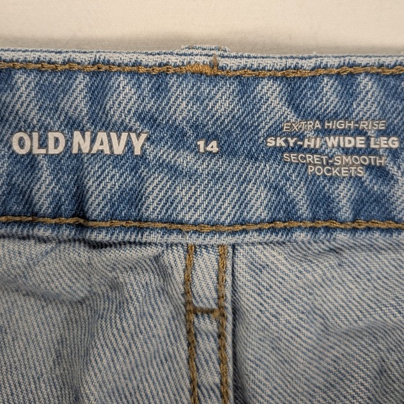 Old Navy Jeans Women 14 Lt. Denim Sky Hi Rise Wide Leg Distress Raw Hem 90's y2k - Picture 7 of 12